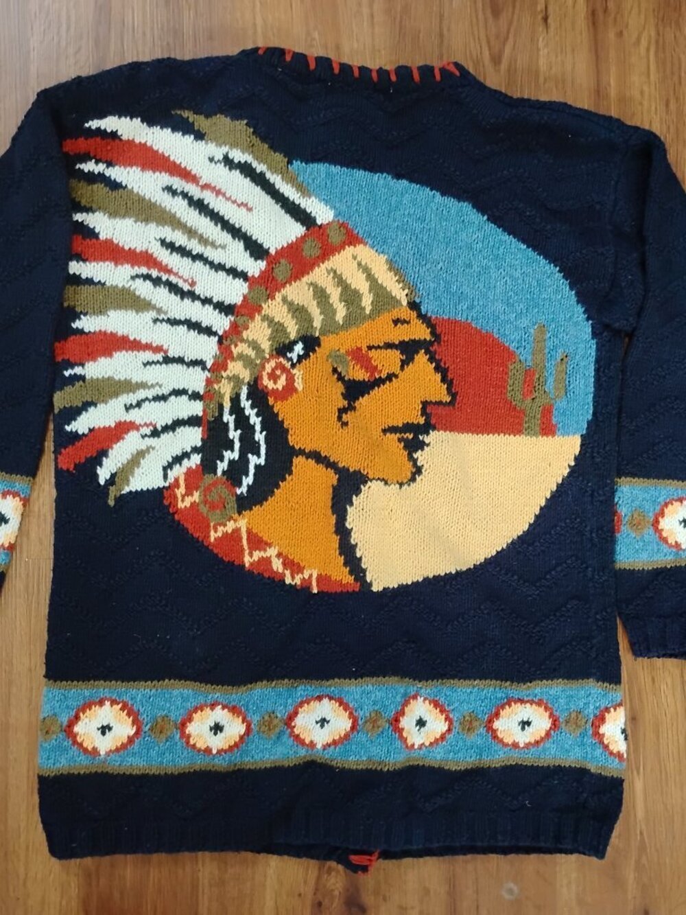 Vintage Marsh Landing Hand Knit Native American Chief Cardigan Sweater
